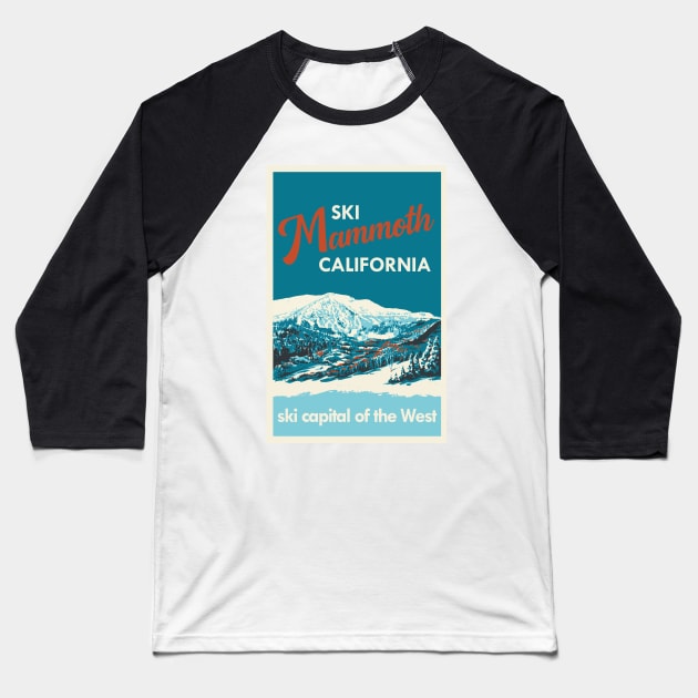 Ski Mammoth Mountain Vintage Ski Poster Baseball T-Shirt by ROEDERcraft